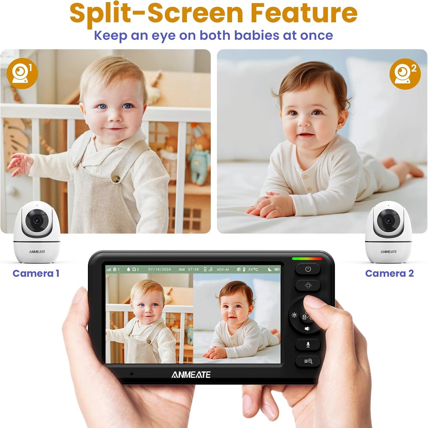 Baby Monitor with Remote Pan-Tilt-Zoom Camera, 3.5” Large Display Video Baby Monitor with Camera and Audio |Infrared Night Vision |Two Way Talk | Room Temperature| Lullabies and 960Ft Range
