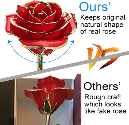 Gifts for Mom  24K Gold Rose Mothers Day, Artificial Flowers Red Rose Flowers Artificial for Decoration, Long Stem with Transparent Stand, Golden Rose Girlfriend Gift