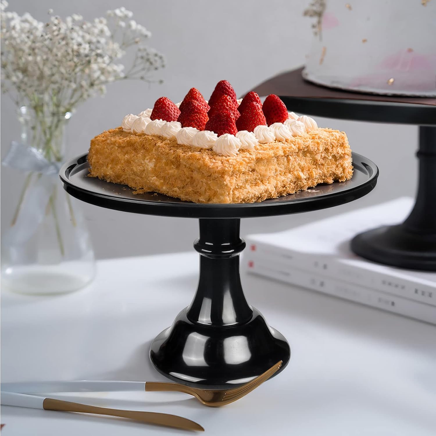 round Cake Stand Black 11" Melamine Cake Display Stand Dessert Cupcake Display Tray for Holiday,Graduation,Wedding,Birthday,Party,Baby Shower,Anniversary,Ceremony,Christmas