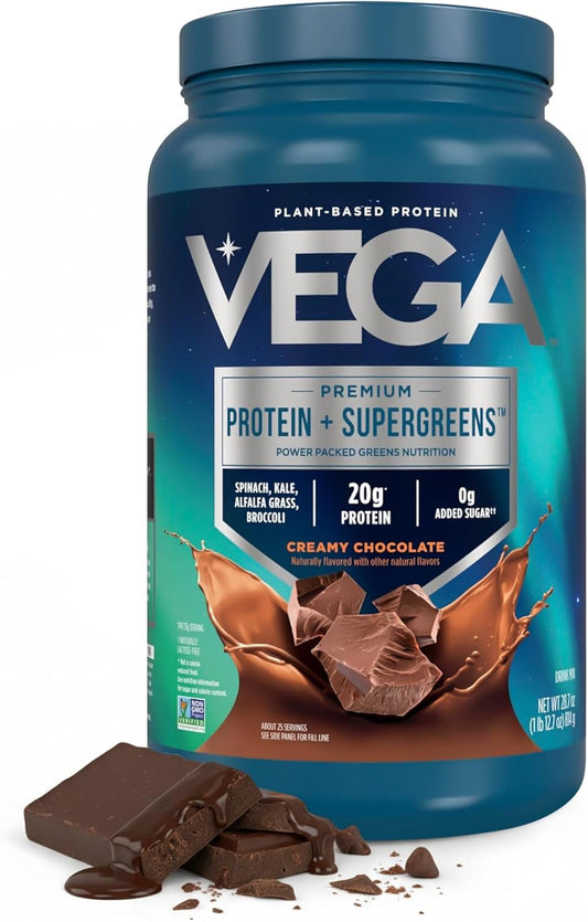 Protein + Supergreens - 20G Plant-Based Protein, Chocolate, 25 Servings, Real Greens & Veggies, n Keto, 0G Added Sugar, Non-Gmo, Gluten Free, Dairy Free, 1.8Lbs (Packaging May Vary)