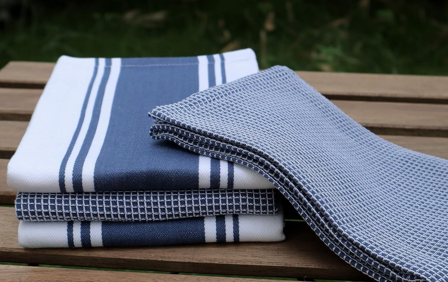 Kitchen Towels|2 Stripe + 2 Waffle Cotton Dish Towels for Drying Dishes|28X20 Inch Kitchen Hand Towels,Tea Towels,Dish Towels for Kitchen|Quick Drying Washable Fall Kitchen Towels|Blue