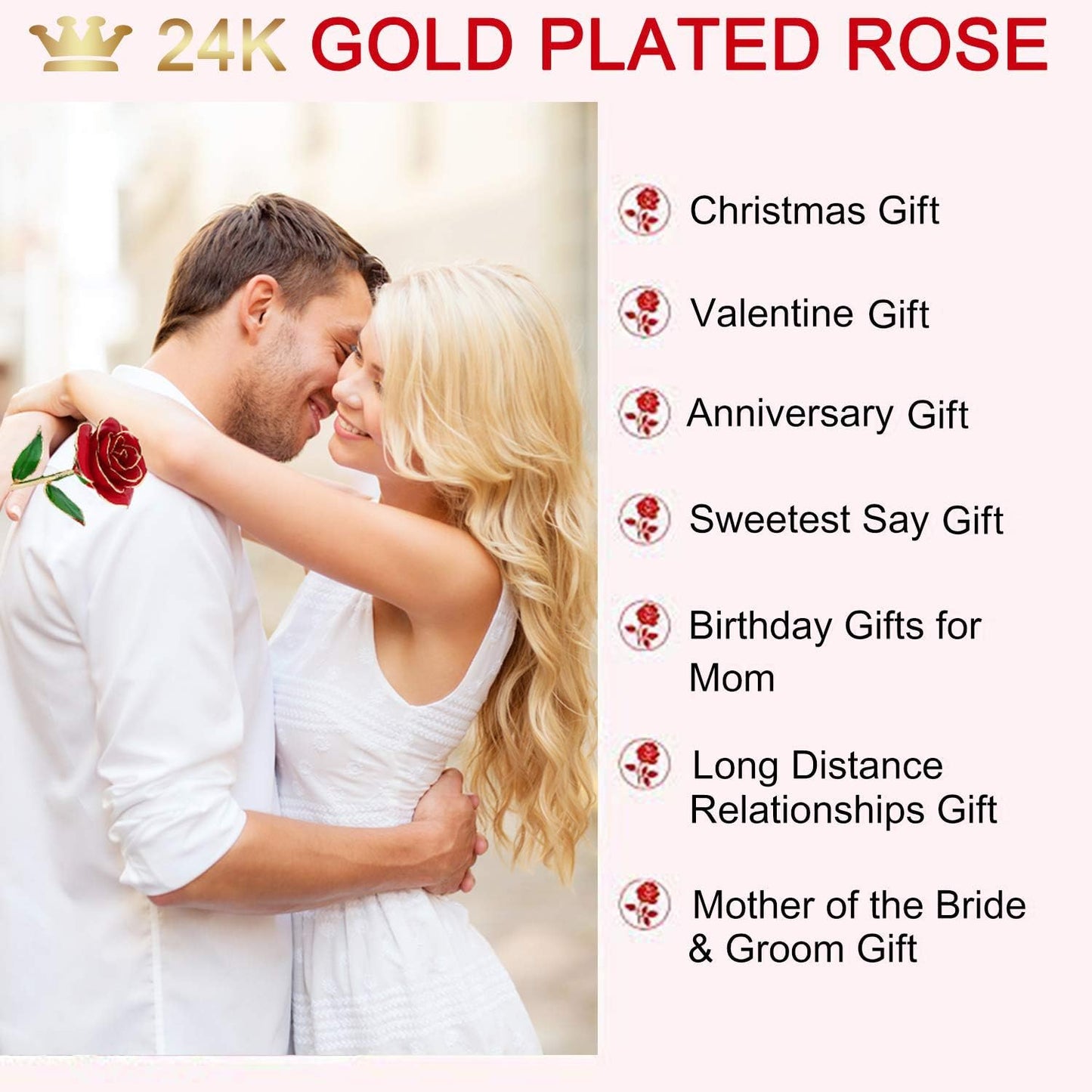 Gifts for Mom  24K Gold Rose Mothers Day, Artificial Flowers Red Rose Flowers Artificial for Decoration, Long Stem with Transparent Stand, Golden Rose Girlfriend Gift