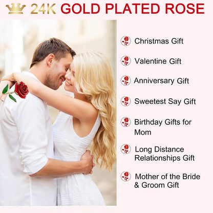 Gifts for Mom  24K Gold Rose Mothers Day, Artificial Flowers Red Rose Flowers Artificial for Decoration, Long Stem with Transparent Stand, Golden Rose Girlfriend Gift