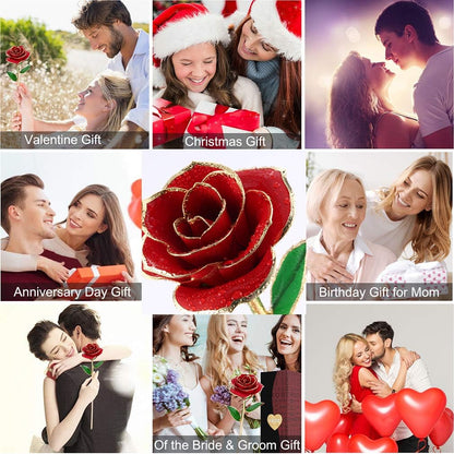 Gifts for Mom  24K Gold Rose Mothers Day, Artificial Flowers Red Rose Flowers Artificial for Decoration, Long Stem with Transparent Stand, Golden Rose Girlfriend Gift