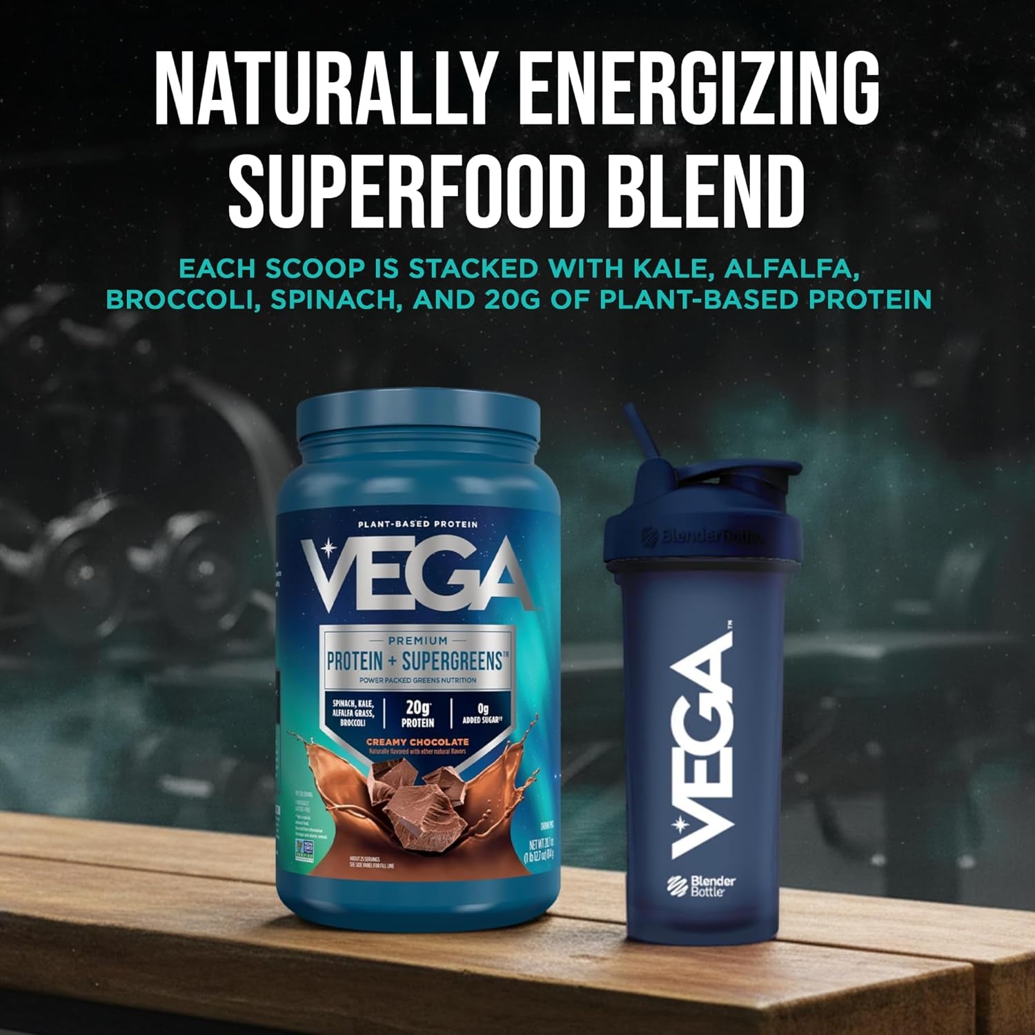 Protein + Supergreens - 20G Plant-Based Protein, Chocolate, 25 Servings, Real Greens & Veggies, n Keto, 0G Added Sugar, Non-Gmo, Gluten Free, Dairy Free, 1.8Lbs (Packaging May Vary)