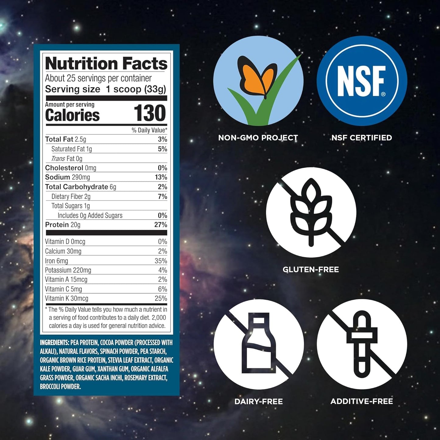 Protein + Supergreens - 20G Plant-Based Protein, Chocolate, 25 Servings, Real Greens & Veggies, n Keto, 0G Added Sugar, Non-Gmo, Gluten Free, Dairy Free, 1.8Lbs (Packaging May Vary)