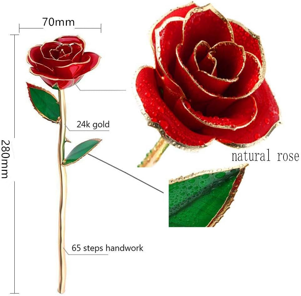 Gifts for Mom  24K Gold Rose Mothers Day, Artificial Flowers Red Rose Flowers Artificial for Decoration, Long Stem with Transparent Stand, Golden Rose Girlfriend Gift