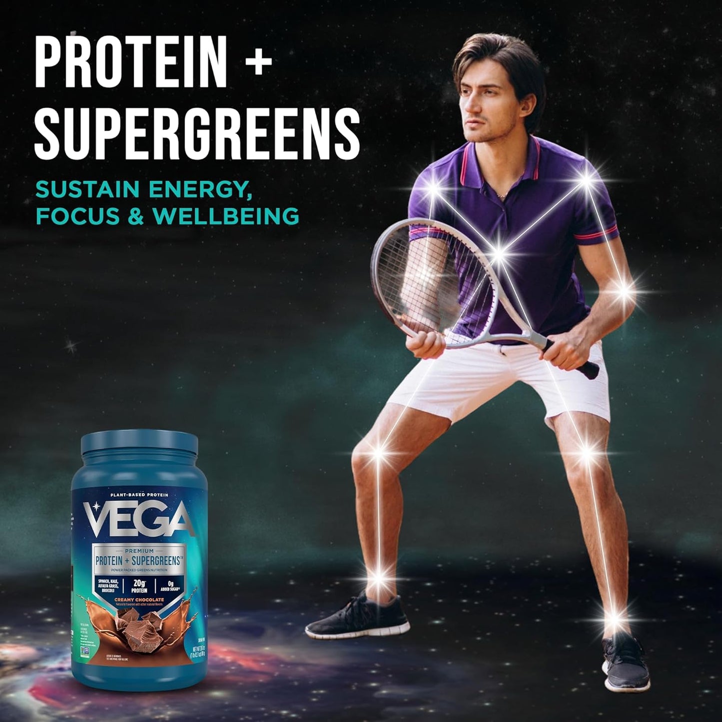 Protein + Supergreens - 20G Plant-Based Protein, Chocolate, 25 Servings, Real Greens & Veggies, n Keto, 0G Added Sugar, Non-Gmo, Gluten Free, Dairy Free, 1.8Lbs (Packaging May Vary)