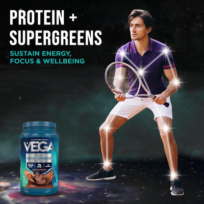Protein + Supergreens - 20G Plant-Based Protein, Chocolate, 25 Servings, Real Greens & Veggies, n Keto, 0G Added Sugar, Non-Gmo, Gluten Free, Dairy Free, 1.8Lbs (Packaging May Vary)