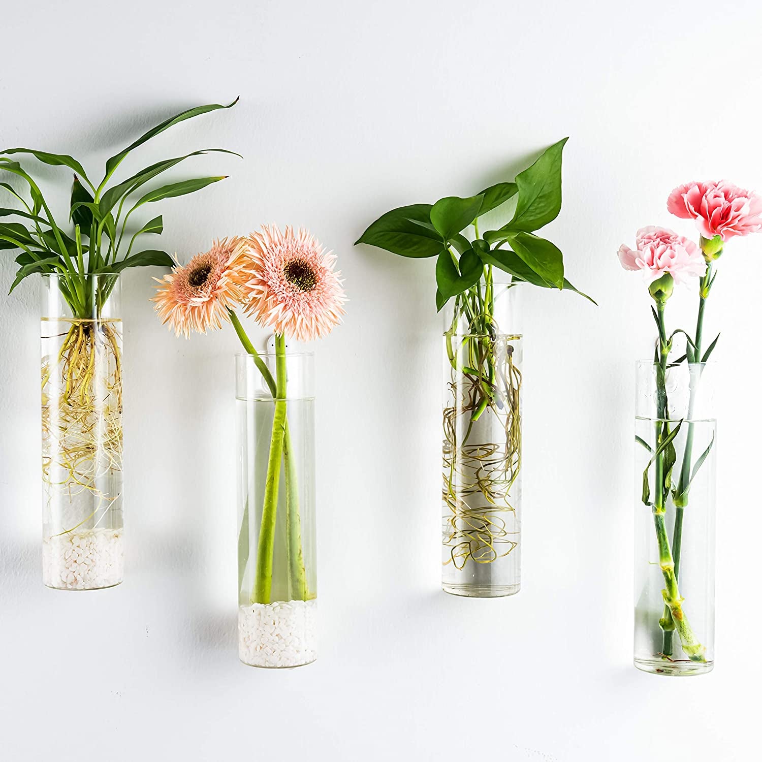 Wall Hanging Planter Glass Plant Propagation Station for Home Office Decor, Large Cylinder, 4 Pack