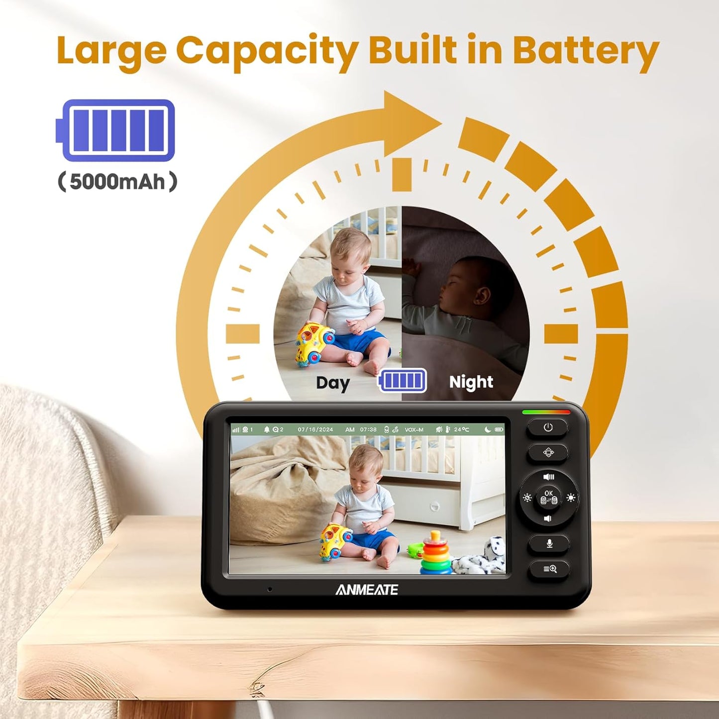 Baby Monitor with Remote Pan-Tilt-Zoom Camera, 3.5” Large Display Video Baby Monitor with Camera and Audio |Infrared Night Vision |Two Way Talk | Room Temperature| Lullabies and 960Ft Range